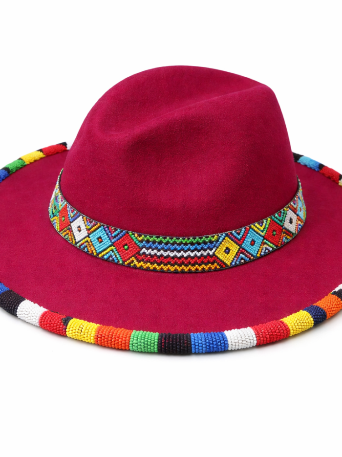Wholesale Burgundy Maasai Beaded Fedora