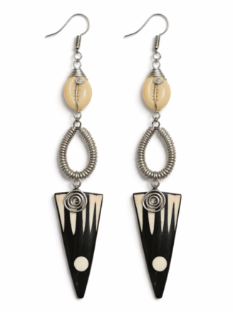 Wholesale Cowrie Shell & Carved Bone Tribal Drop Earrings