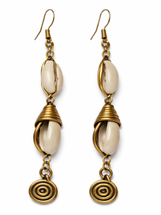 Wholesale Cowrie Shell & Gold Spiral Drop Earrings