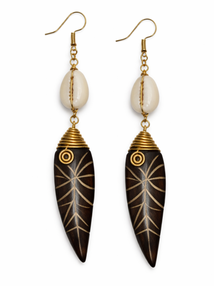 Wholesale Cowrie Shell & Hand-Carved Horn Drop Earrings