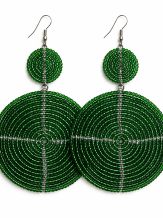 Wholesale Emerald Green Hand-Beaded Circular Drop Earrings