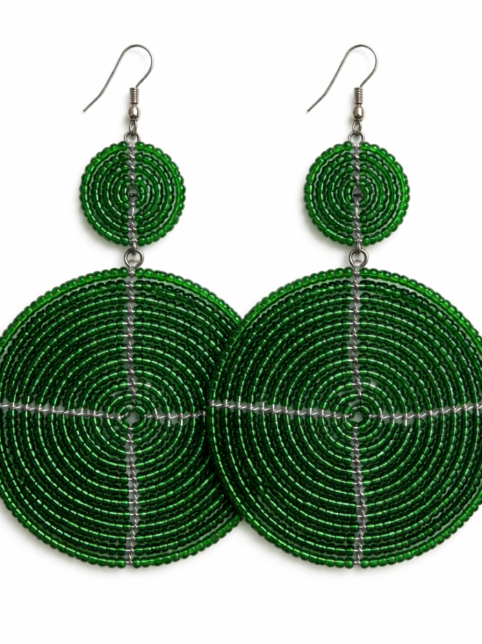 Wholesale Emerald Green Hand-Beaded Circular Drop Earrings Wholesale Emerald Green Hand-Beaded Circular Drop Earrings