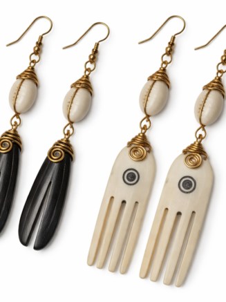 Wholesale Handcrafted African Horn Comb Drop Earrings with Cowrie Shell