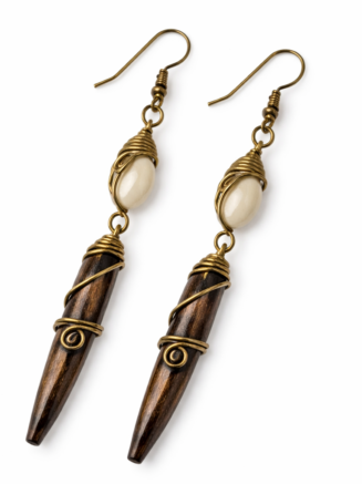 Wholesale Handcrafted African Horn & Cowrie Shell Spike Drop Earrings