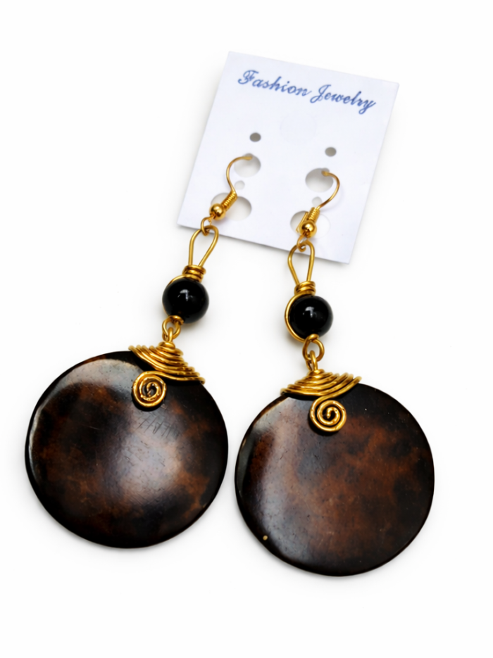 Wholesale Handcrafted African Horn Disc Drop Earrings
