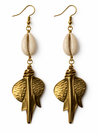 Wholesale Handcrafted Cowrie Shell & Gold Leaf Drop Earrings