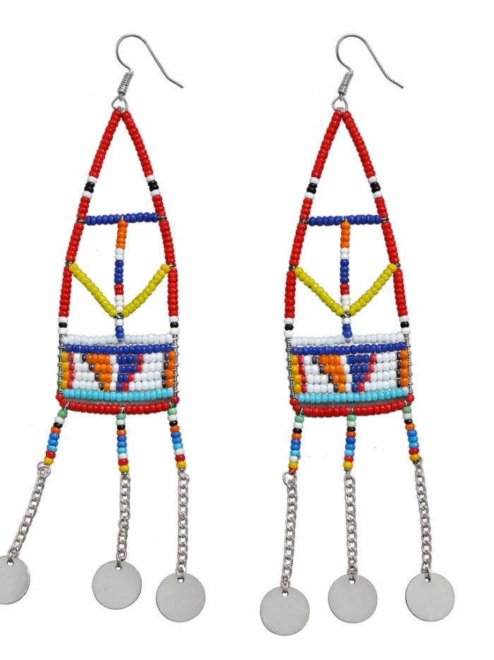 Wholesale Handcrafted Maasai Beaded Dangle Earrings with Silver Disc Charms Wholesale Handcrafted Maasai Beaded Dangle Earrings