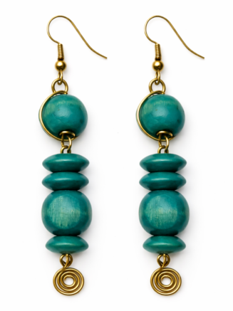 Wholesale Handcrafted Teal Wooden Bead Drop Earrings