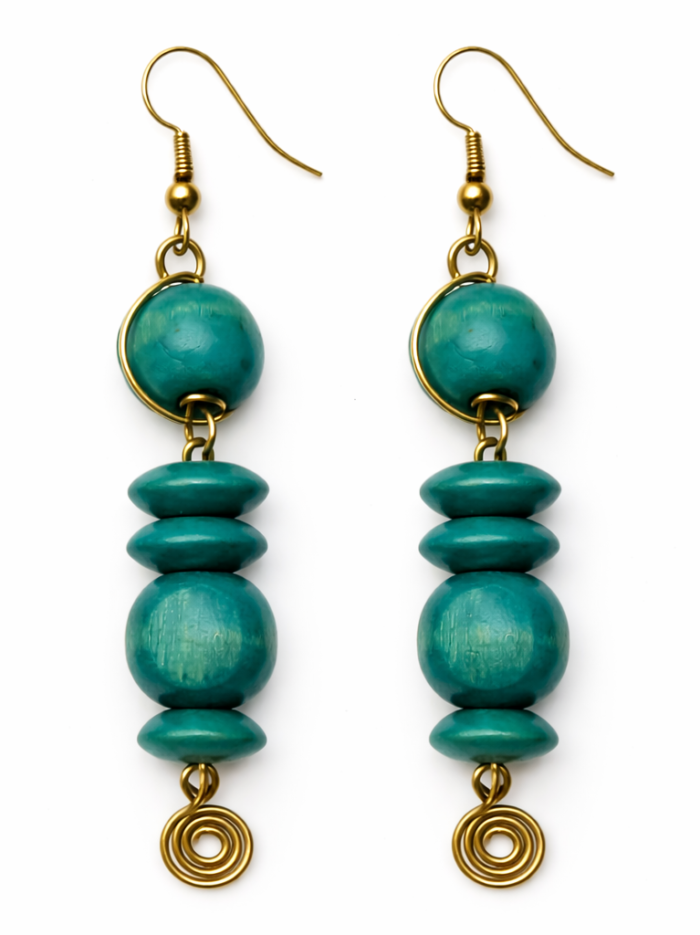 Wholesale Handcrafted Teal Wooden Bead Drop Earrings