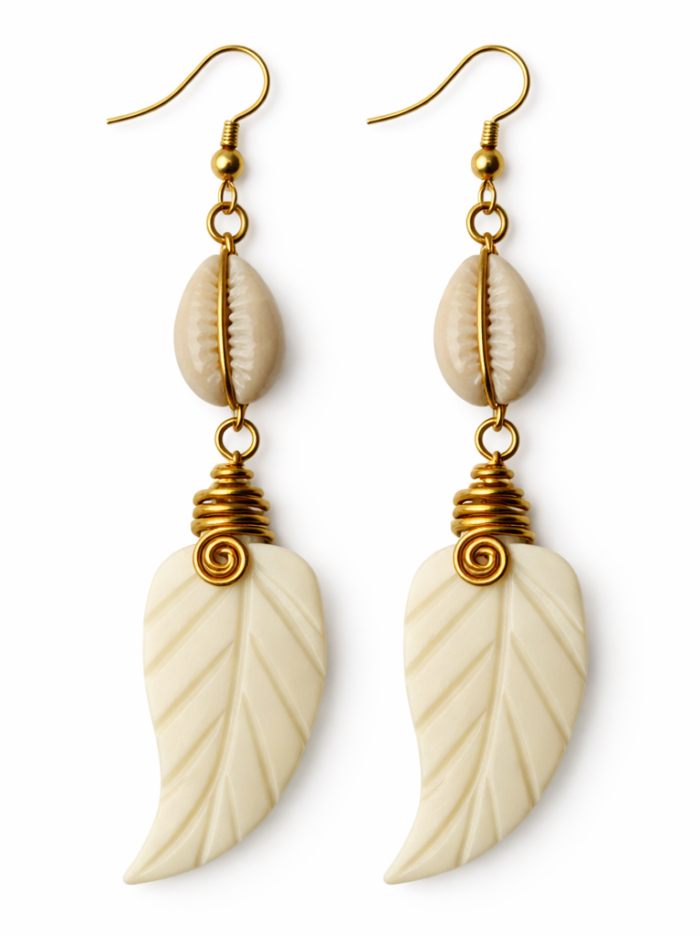 Wholesale Ivory Cowrie Shell Leaf Drop Earrings