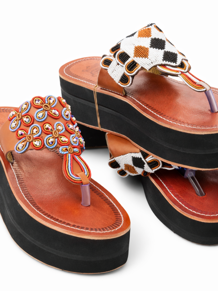 Wholesale Maasai Beaded Platform Leather Sandals