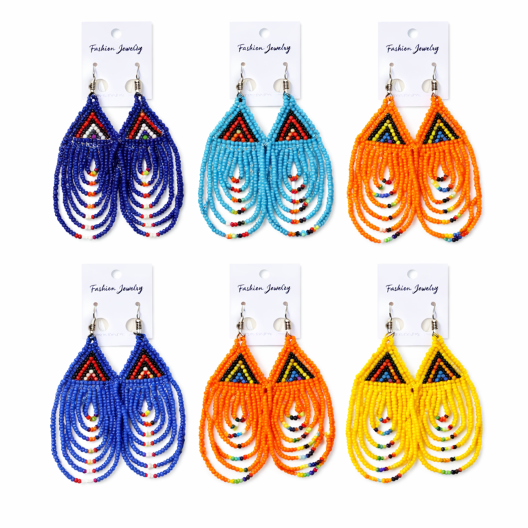 Wholesale Maasai-Inspired Multi-Color Beaded Drop Earrings – MOQ 100pairs