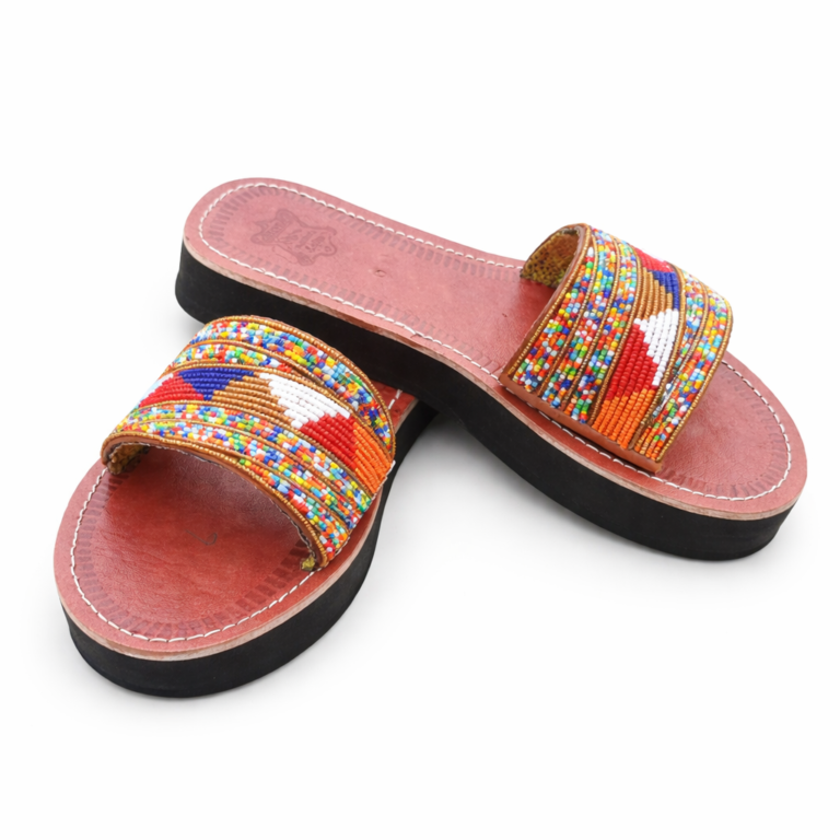 Wholesale Multicolor Maasai Beaded Leather Slide Sandals – MOQ 10pairs