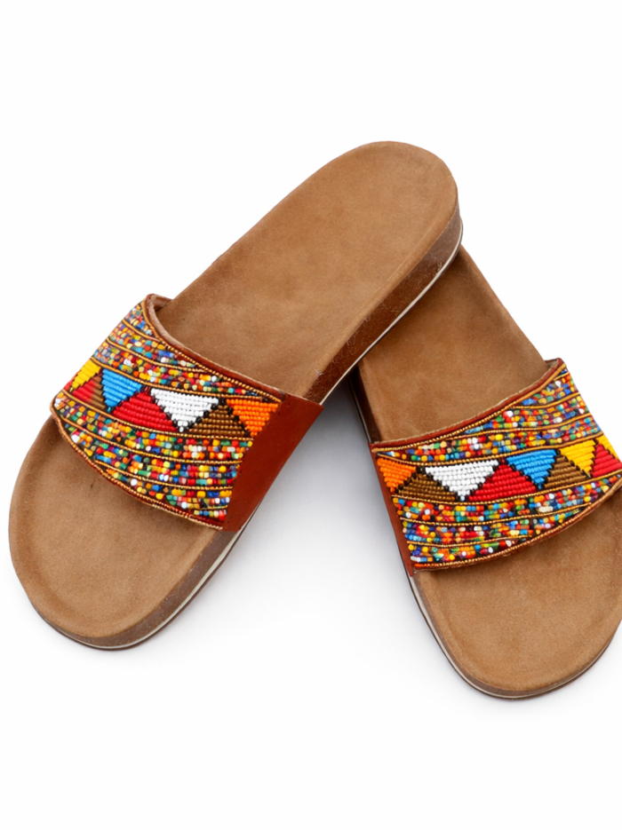Wholesale Multicolor Maasai Beaded Leather Slide Sandals