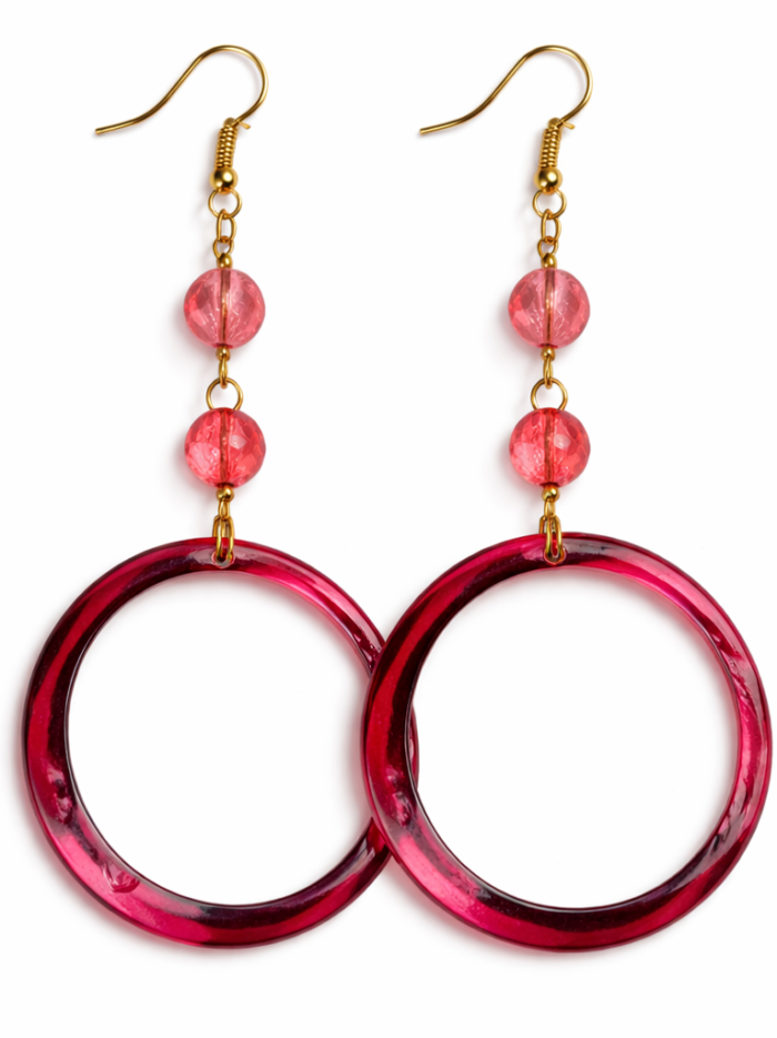 Wholesale Red Resin Hoop Beaded Drop Earrings