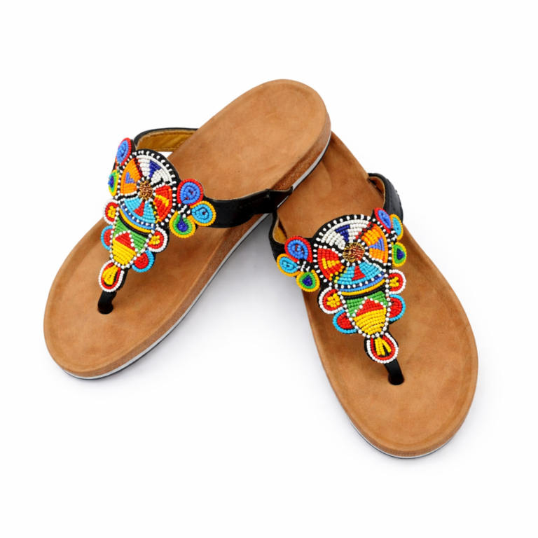 Wholesale Multicolor Maasai Beaded Leather Slide Sandals – MOQ 10pairs