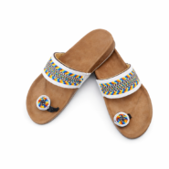 Wholesale White Maasai Beaded Leather Slide Sandals