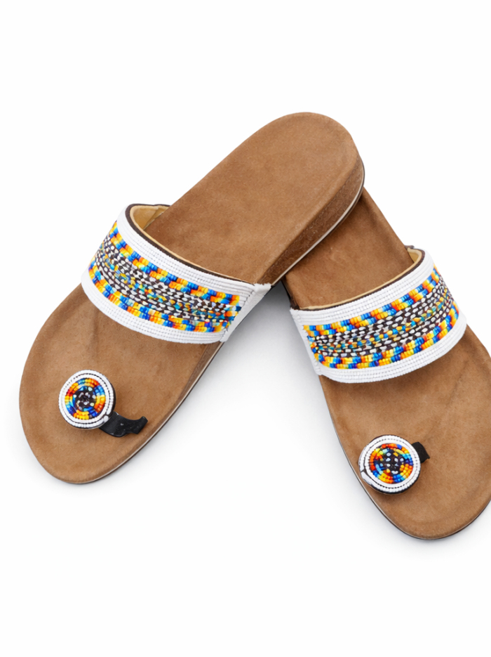 Wholesale White Maasai Beaded Leather Slide Sandals