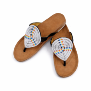 Wholesale White Spiral Beaded Leather Toe-Ring Sandals