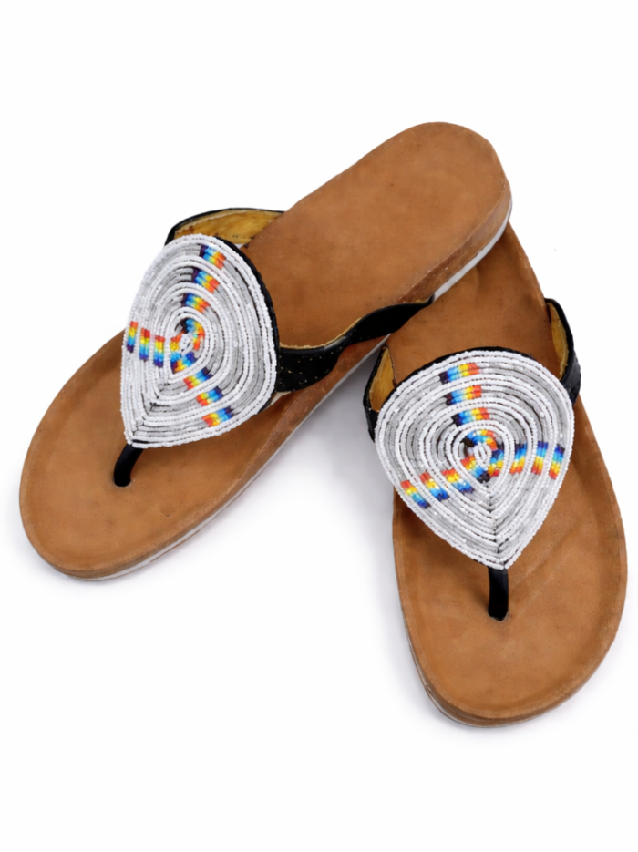 Wholesale White Spiral Beaded Leather Toe-Ring Sandals Wholesale White Spiral Beaded Leather Toe-Ring Sandals