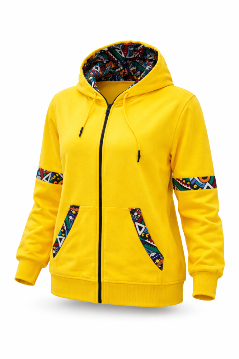Wholesale Yellow African Print Zip-Up Hoodie