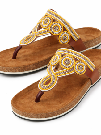 Wholesale Yellow & White Maasai Beaded Cork Sandals