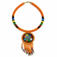Authentic Handmade Maasai Orange Beaded Tassel Necklace
