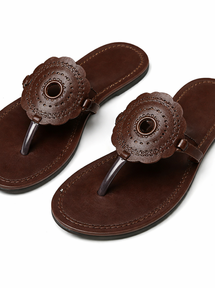 Handcrafted Brown Leather Medallion Sandals Handcrafted Brown Leather Medallion Sandals