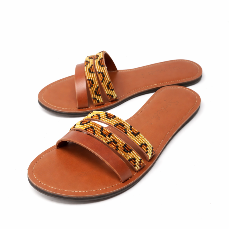 Wholesale Handmade African Beaded Leather Slide Sandals – Price Per Sandal| MOQ 10pairs