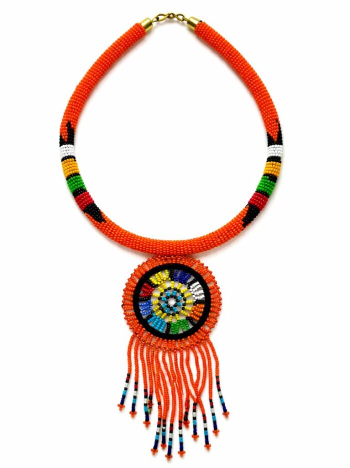 Handmade Maasai Beaded Necklace with Tassel Pendant