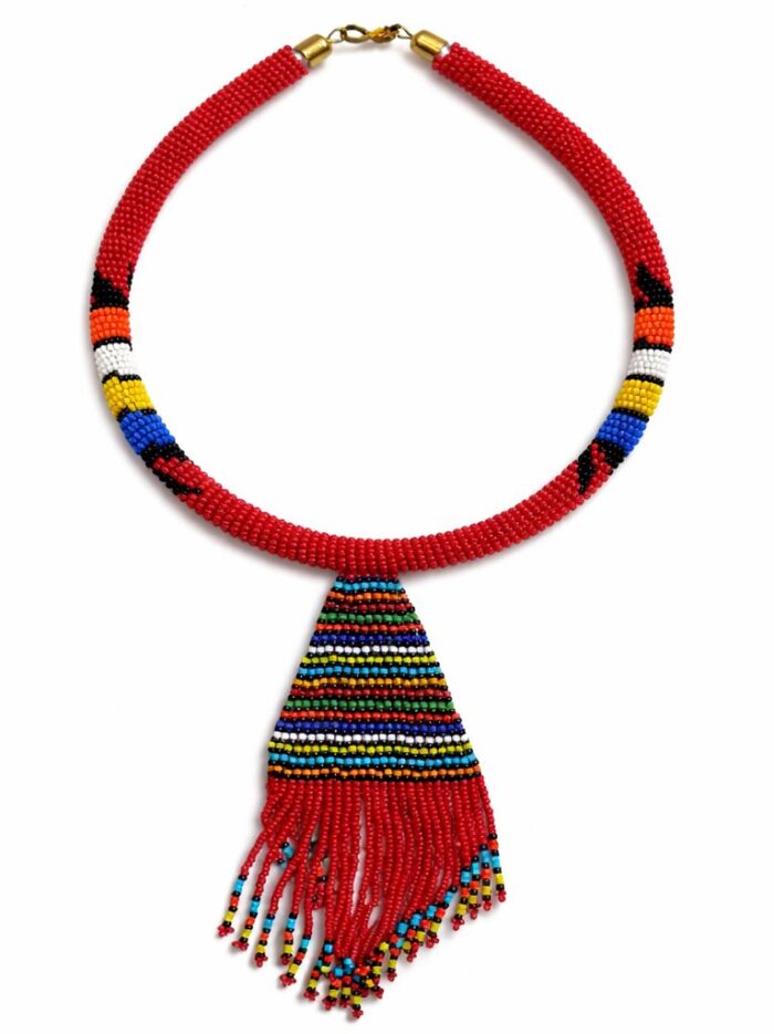 Handmade Maasai Beaded Tassel Statement Necklace