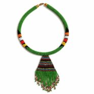 Handmade Maasai Green Beaded Tassel Necklace