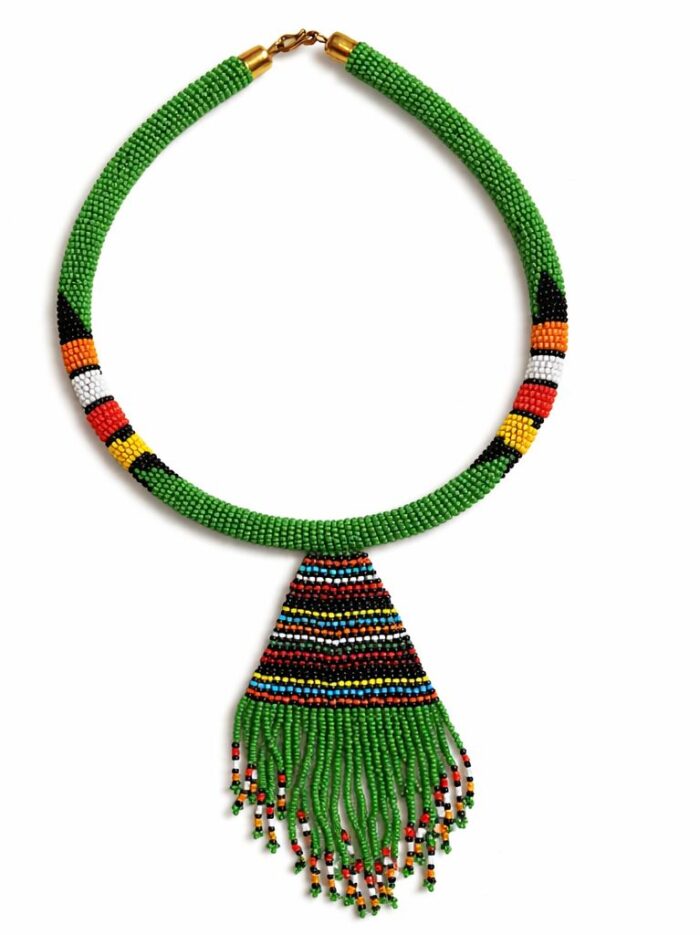 Handmade Maasai Green Beaded Tassel Necklace