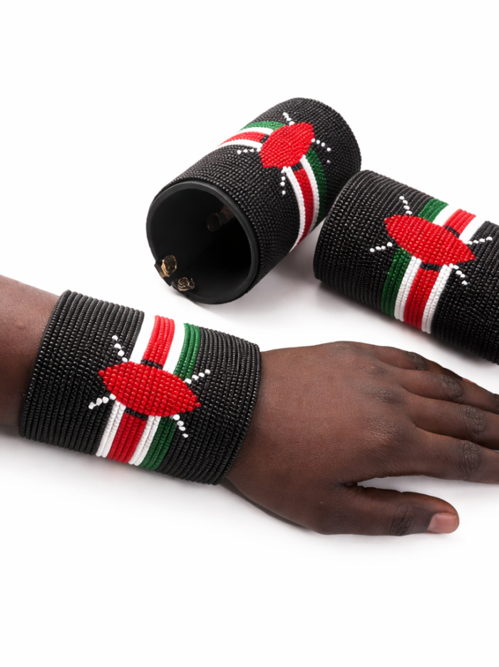Kenyan Flag Beaded Cuff Bracelet