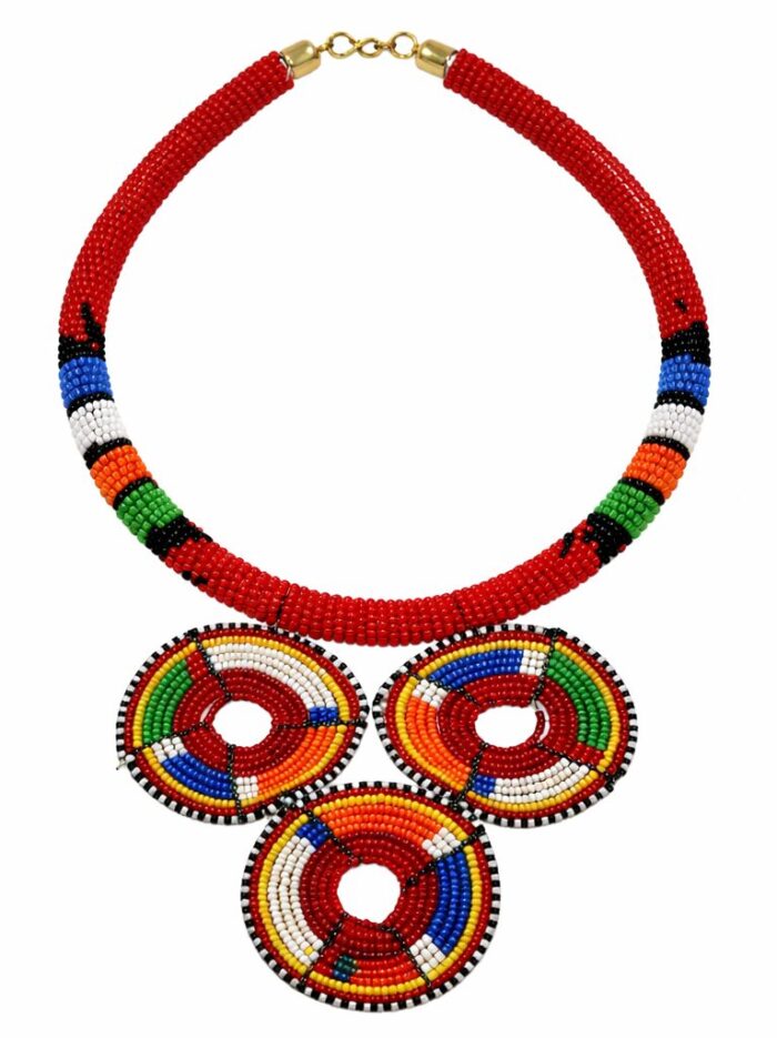 Maasai Triple Pendant Beaded Necklace