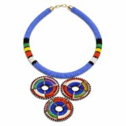 Sky Blue Maasai Triple Pendant Beaded Necklace