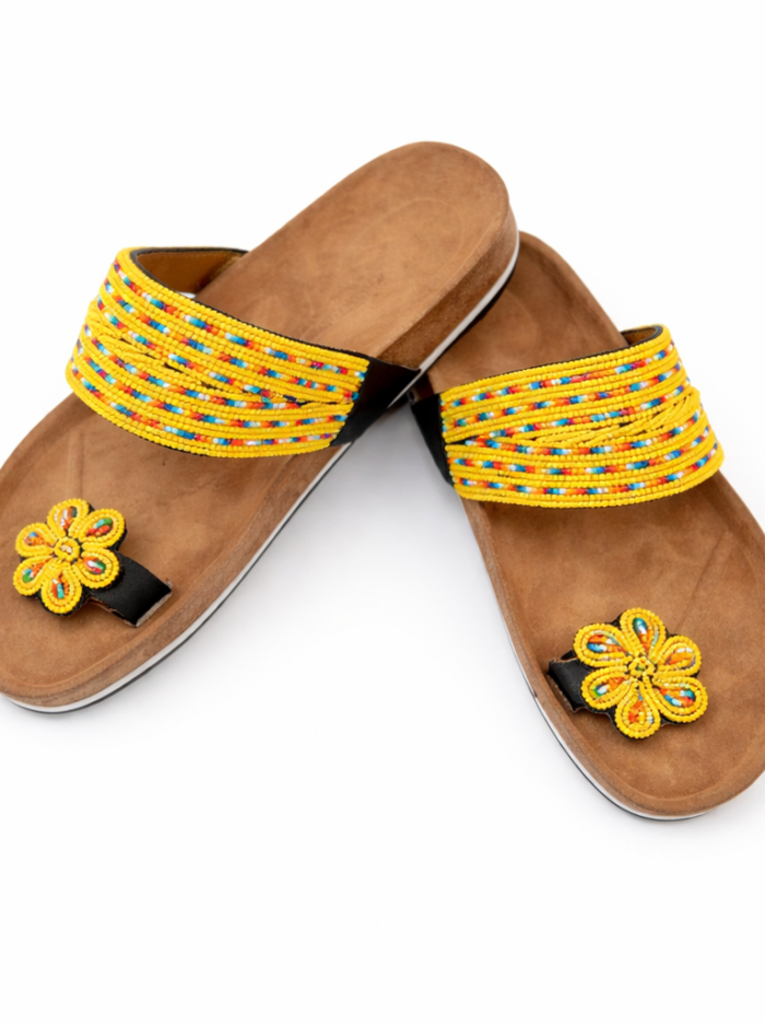 Wholesale Golden Bloom Maasai Beaded Leather Slide Sandals