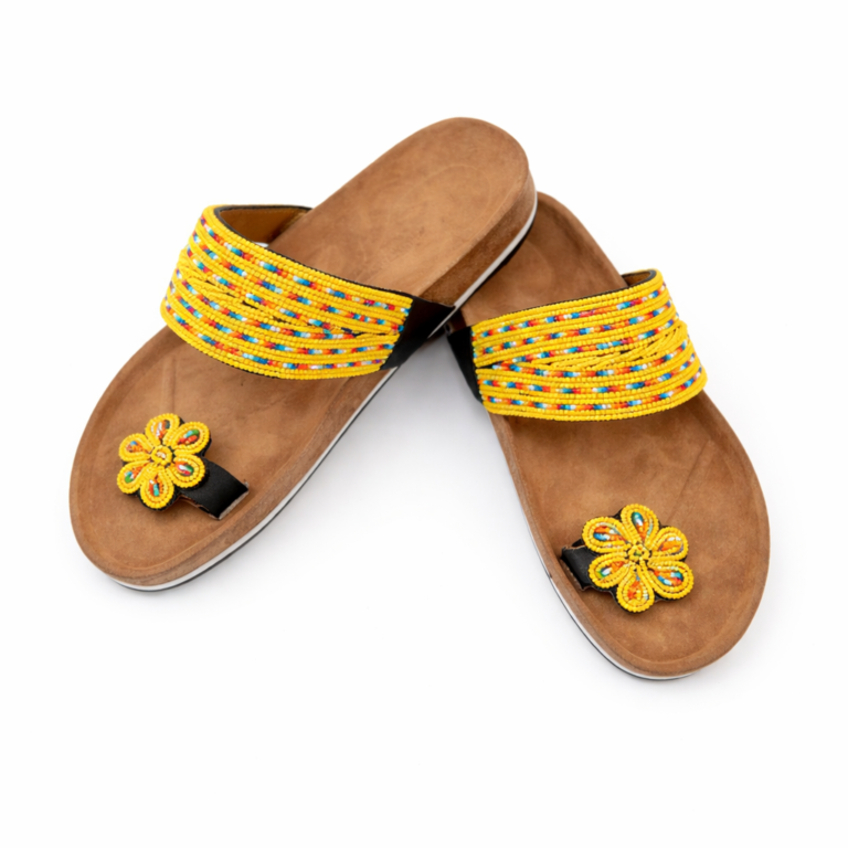 Wholesale Golden Bloom Maasai Beaded Leather Slide Sandals – Price per Sandal| MOQ 10 pairs