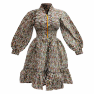 Wholesale Grey Matrix African Print Zip Midi Dress
