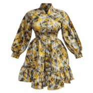 Wholesale Mustard Matrix African Print Zip Midi Dress (3)